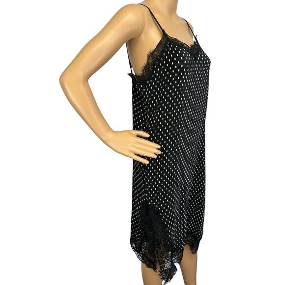 Free People Margot Slip Dress Black Polka Dot Crinkle Lace Trim Midi Size 2 - Picture 3 of 12